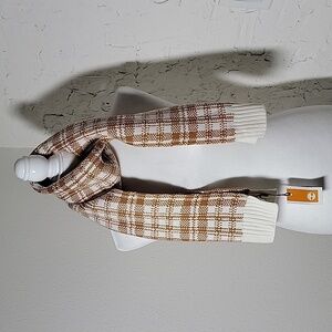 NWT Timberland Brown Cream Plaid Buffalo Check Knit Scarf Cozy Winter Unisex